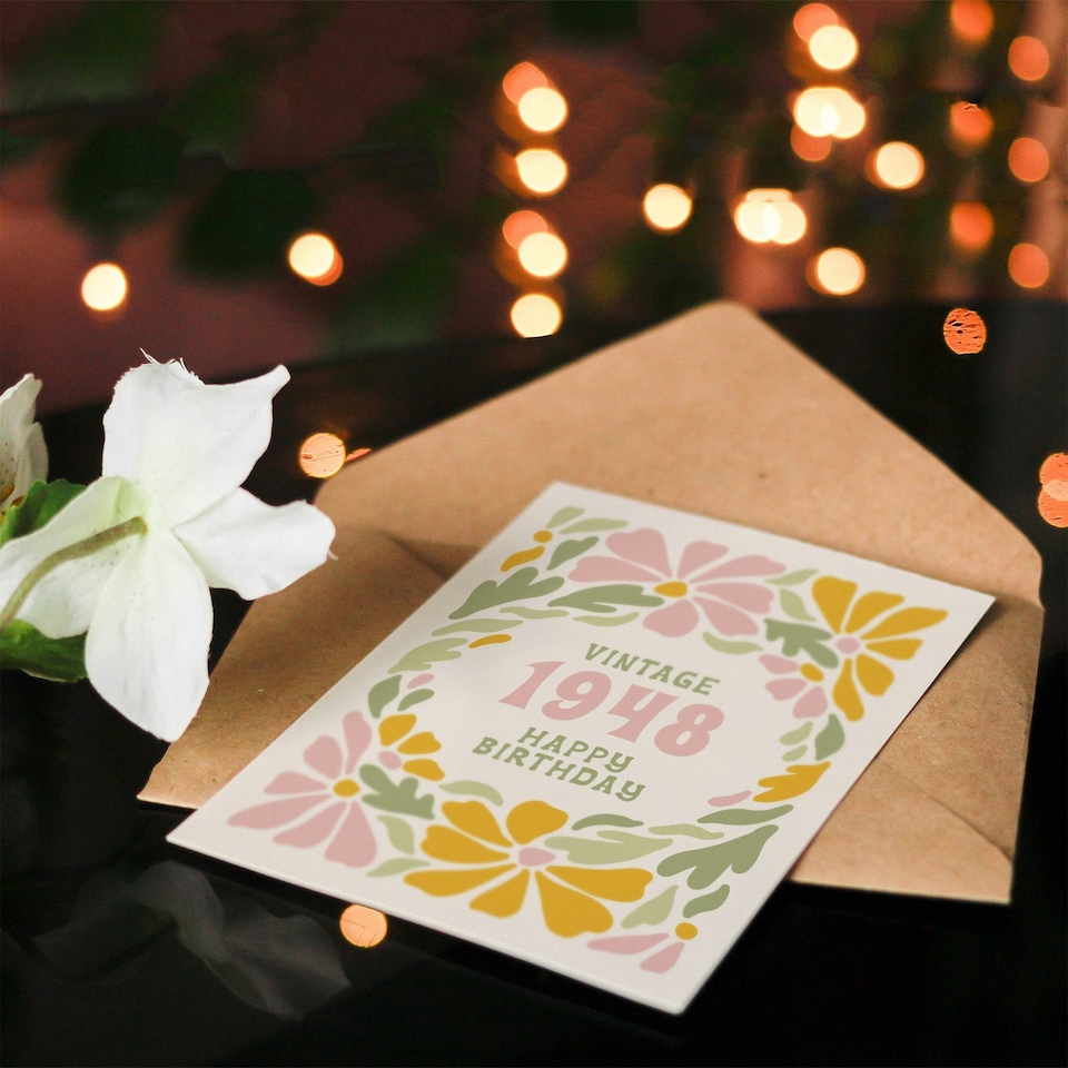 image 1 of Vintage Retro Pastel Floral Her Born 1948 Aged 77 Years Old 77th Birthday Card