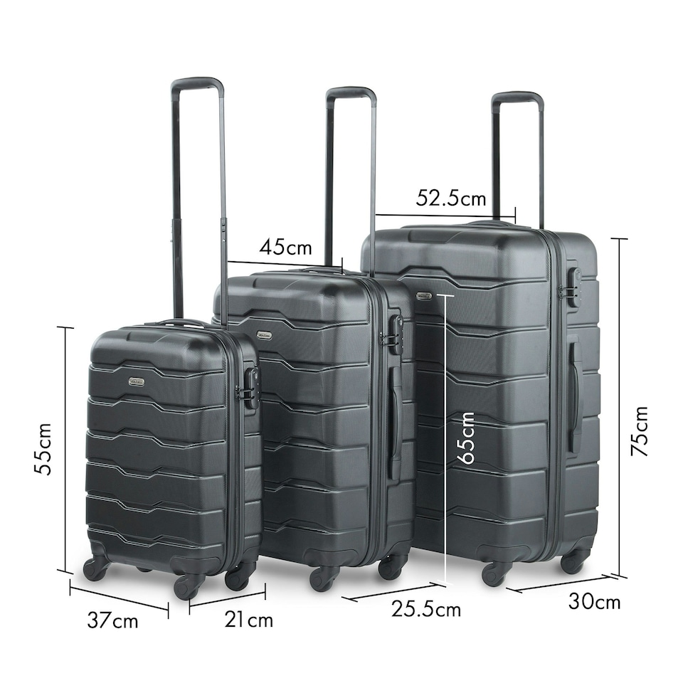 image 1 of VonHaus 3pc Black Luggage Set, 360° Silent Spinner Wheels