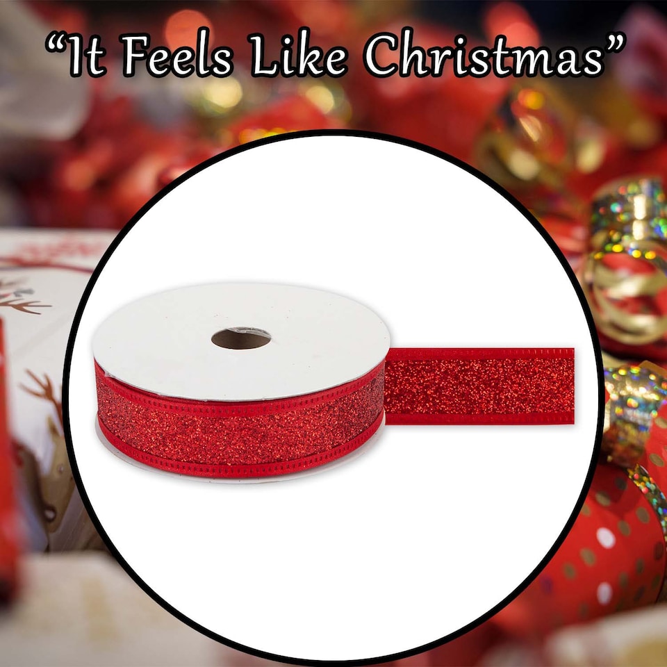 image 1 of PMS Christmas Ribbon Garland Decoration 4cm x 10cm Red - 1 Pack