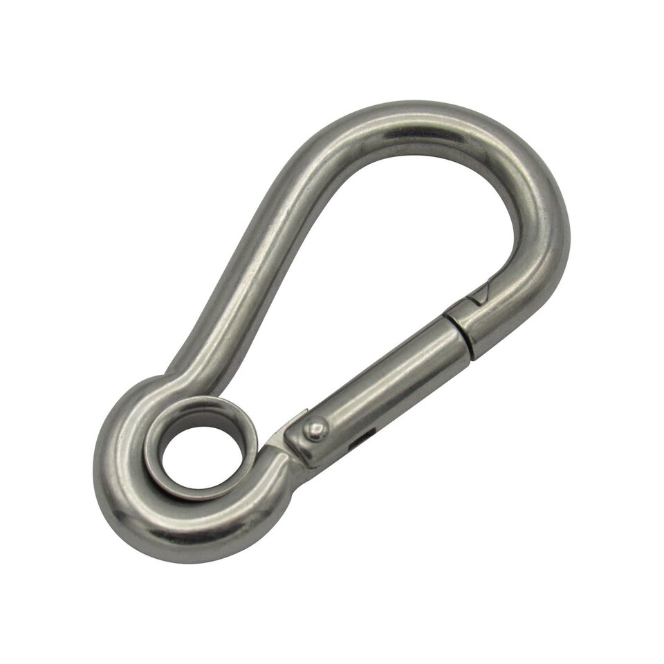 Stainless Steel Carabiner Clip Snap Hook with Eyelet 4MM (Wire Rope Carbine Locking Karabina Gate Rigging)