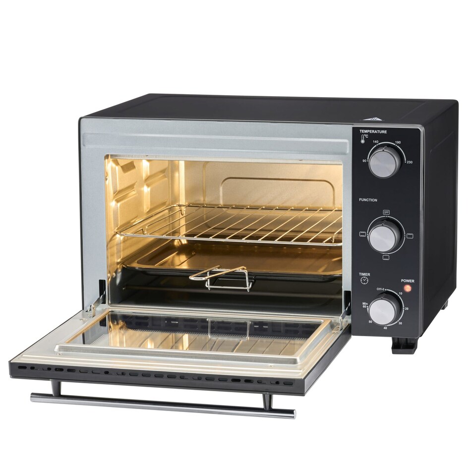 image 1 of Cooks Professional 28L Mini Oven - Electric Multifunction Countertop Grill Cooker with Adjustable Temp & Timer | Black | Black & Silver