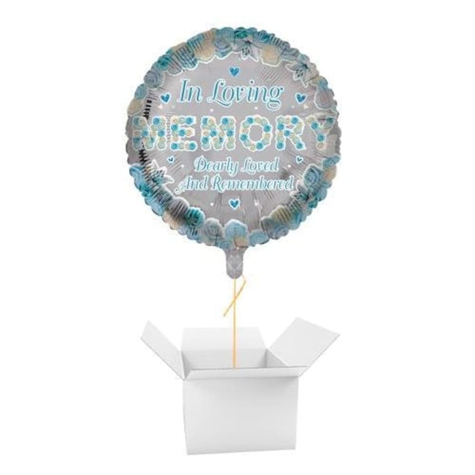 Blue In Loving Memory Round Memorial Foil Helium Balloon - Inflated Balloon in a Box | Blue