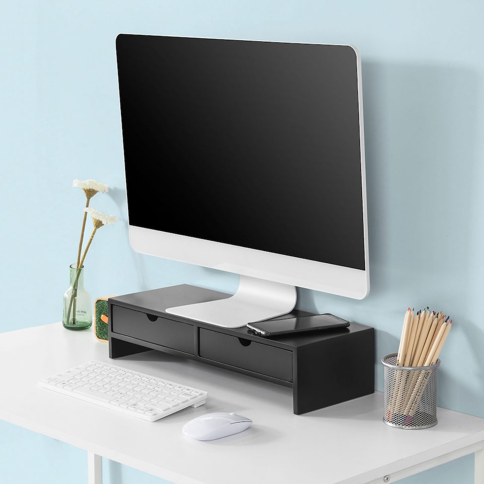 image 1 of SoBuy BBF02-SCH,Computer Monitor Stand Monitor Riser with 2 Drawers | Black | Black | 1