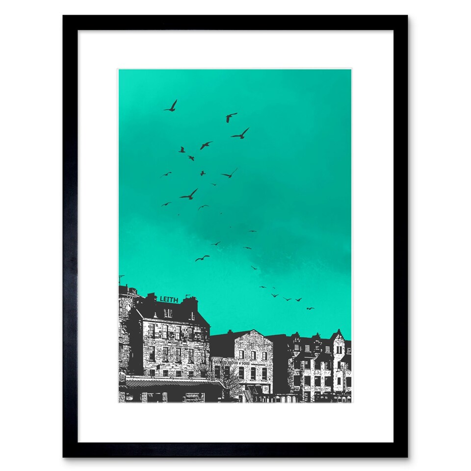 image 1 of Rooftop Birds Flying Leith Edinburgh 9x7" Black Framed Wall Art Print