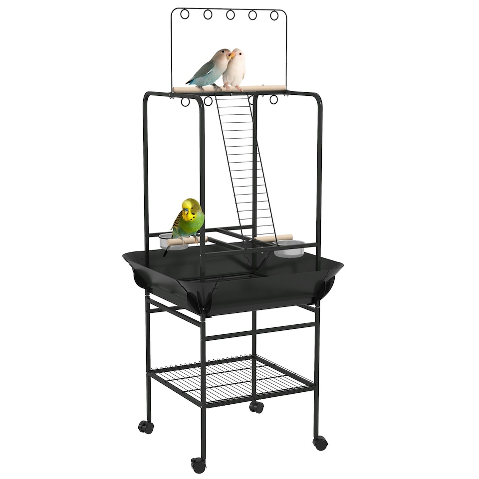 image 1 of PawHut Bird Table with Wheels, for Indoor, Outdoor, Small Parrot - Dark Grey