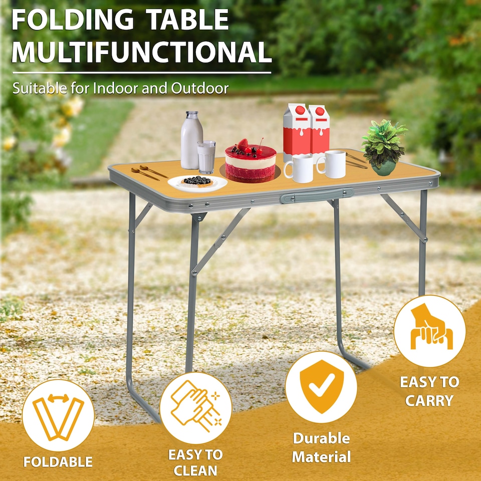 2X PORTABLE MDF WOODEN TOP FOLDING DINING TABLE GARDEN OUTDOOR