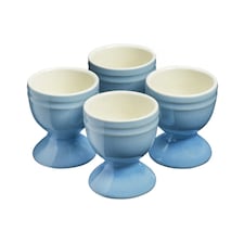 Cooks Professional 4 Piece Egg Cup Set - Dishwasher Safe Stoneware | Blue | Blue | 4