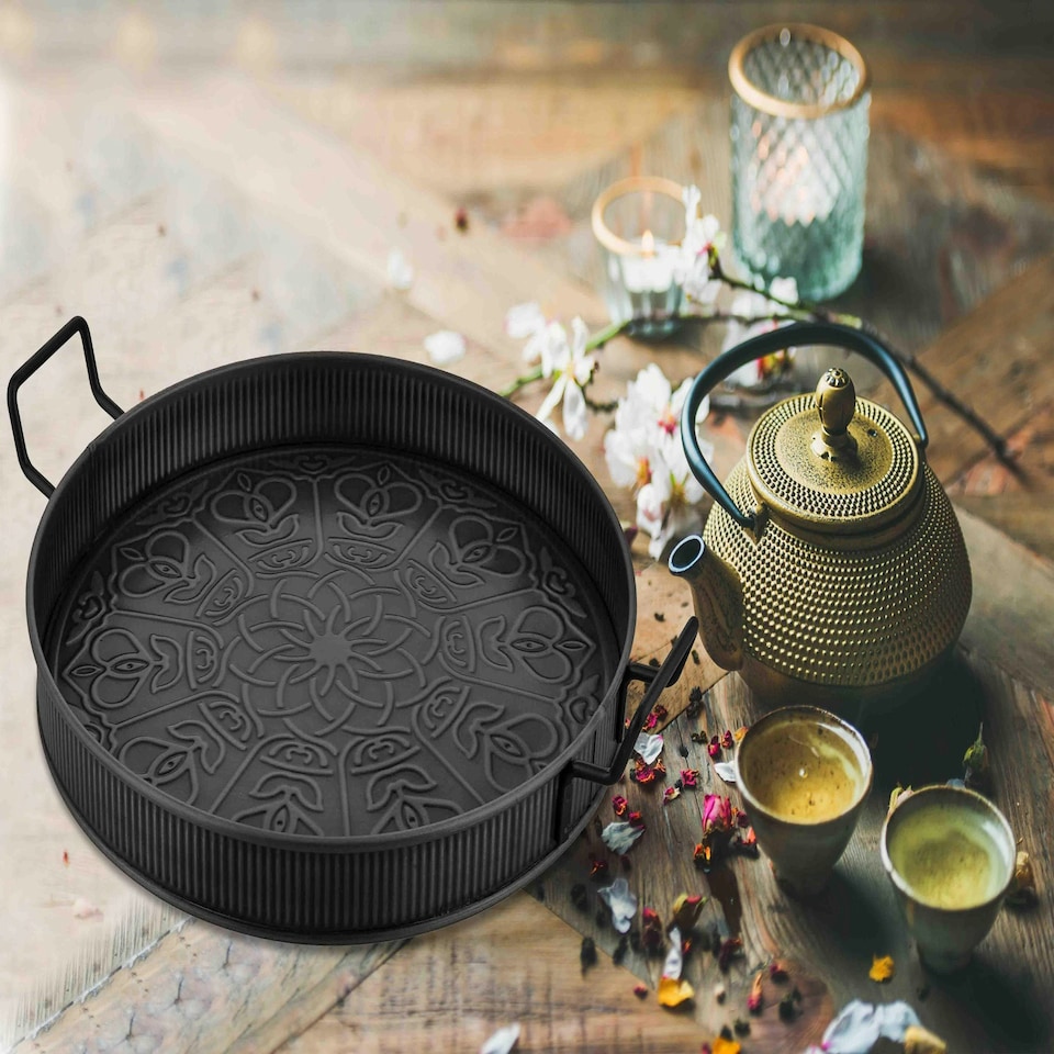 image 1 of Black Round Serving Tray - 5 cm (H) x 52 cm (W) x 42 cm (D)