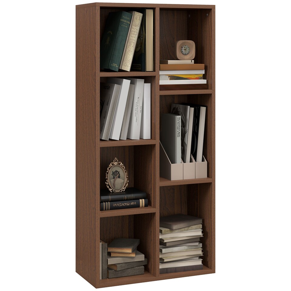 image 1 of HOMCOM 3 Tier Bookshelf, Modern Cube Bookcase with 7 Open Storage Compartments, Freestanding Display Storage Unit for Living Room, Bedroom, Study, Walnut