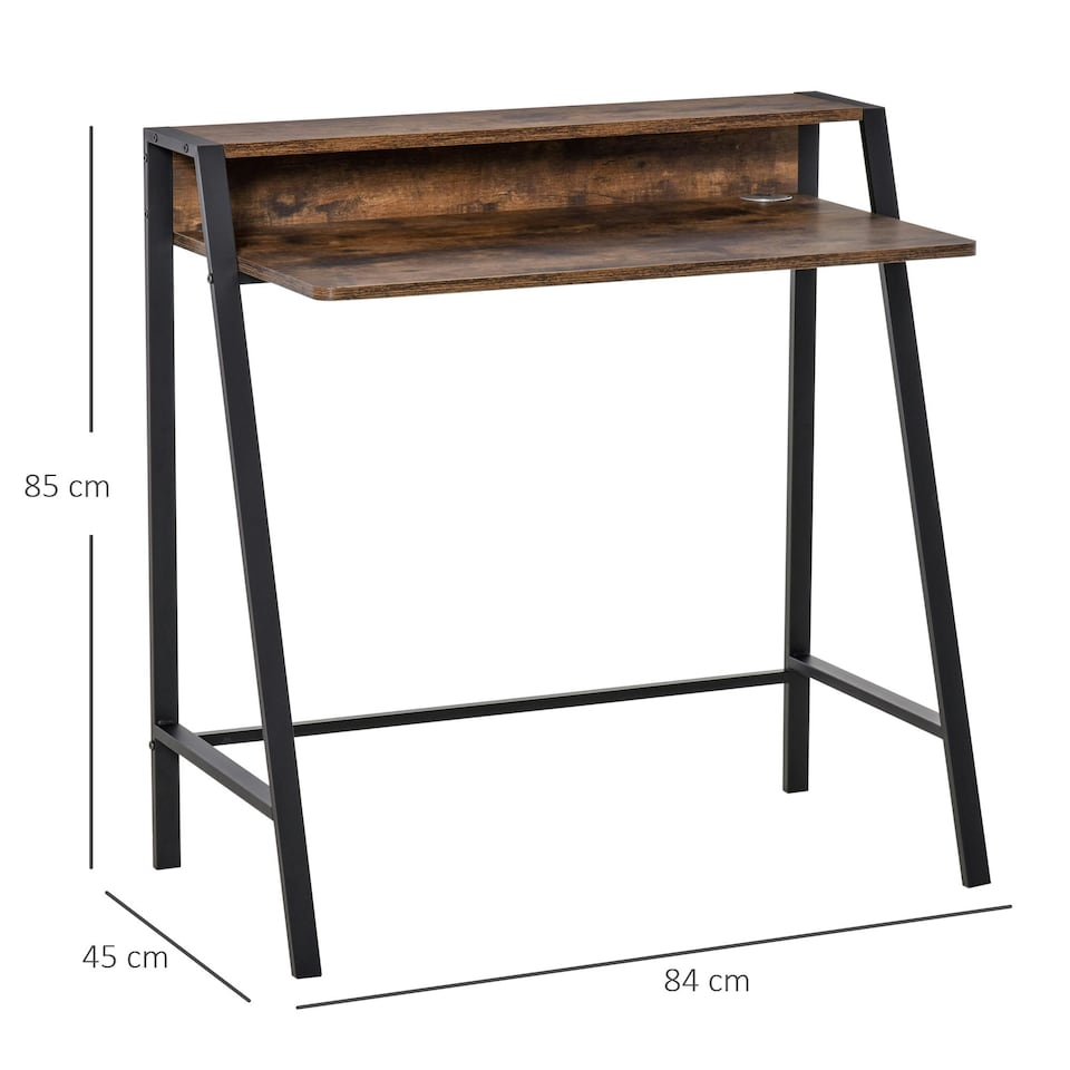 image 1 of HOMCOM 2-Tier Storage Computer Workstation Metal Frame Rustic Brown 100cm