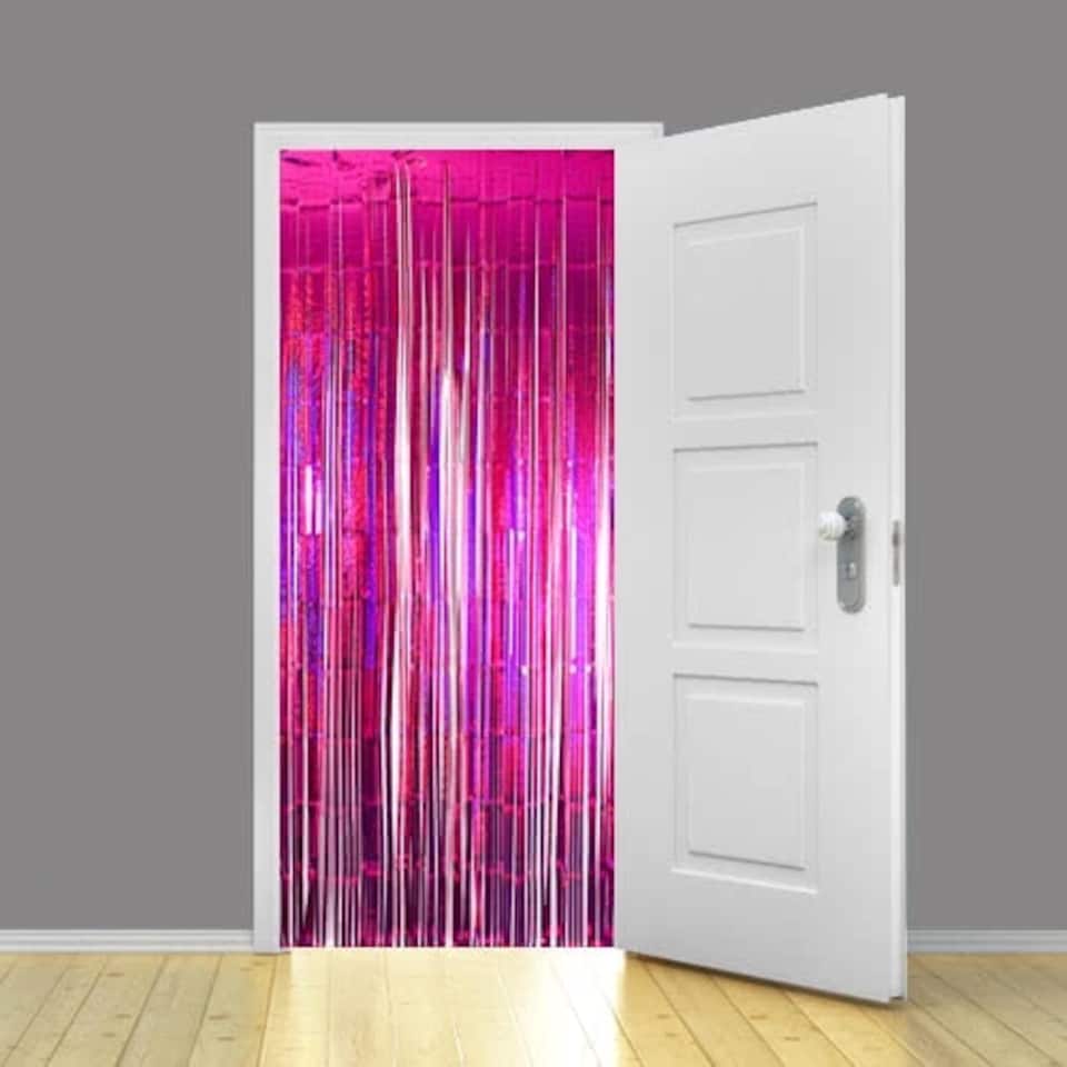 image 1 of Holographic Hot Pink Foil Door Curtain Backdrop 92cm x 244cm - Pack of 5