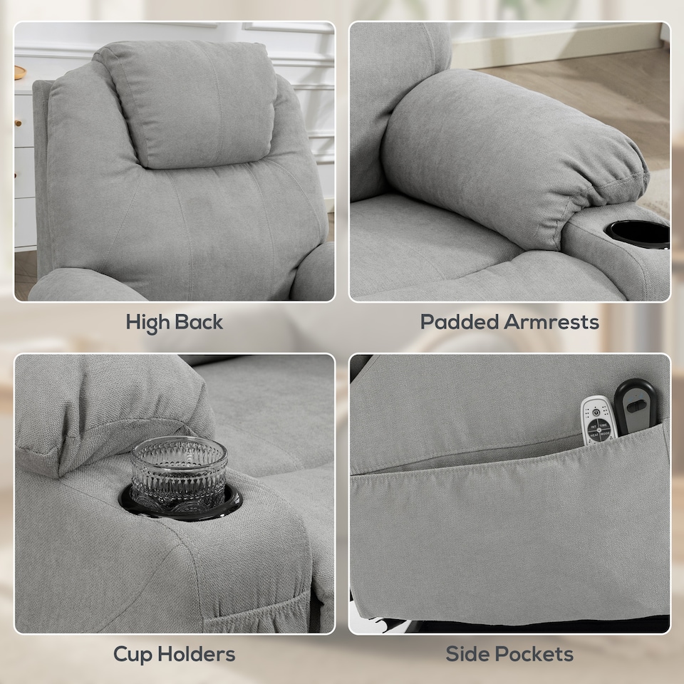 image 1 of HOMCOM Power Lift Recliner Chair with Vibration Massage, Light Grey