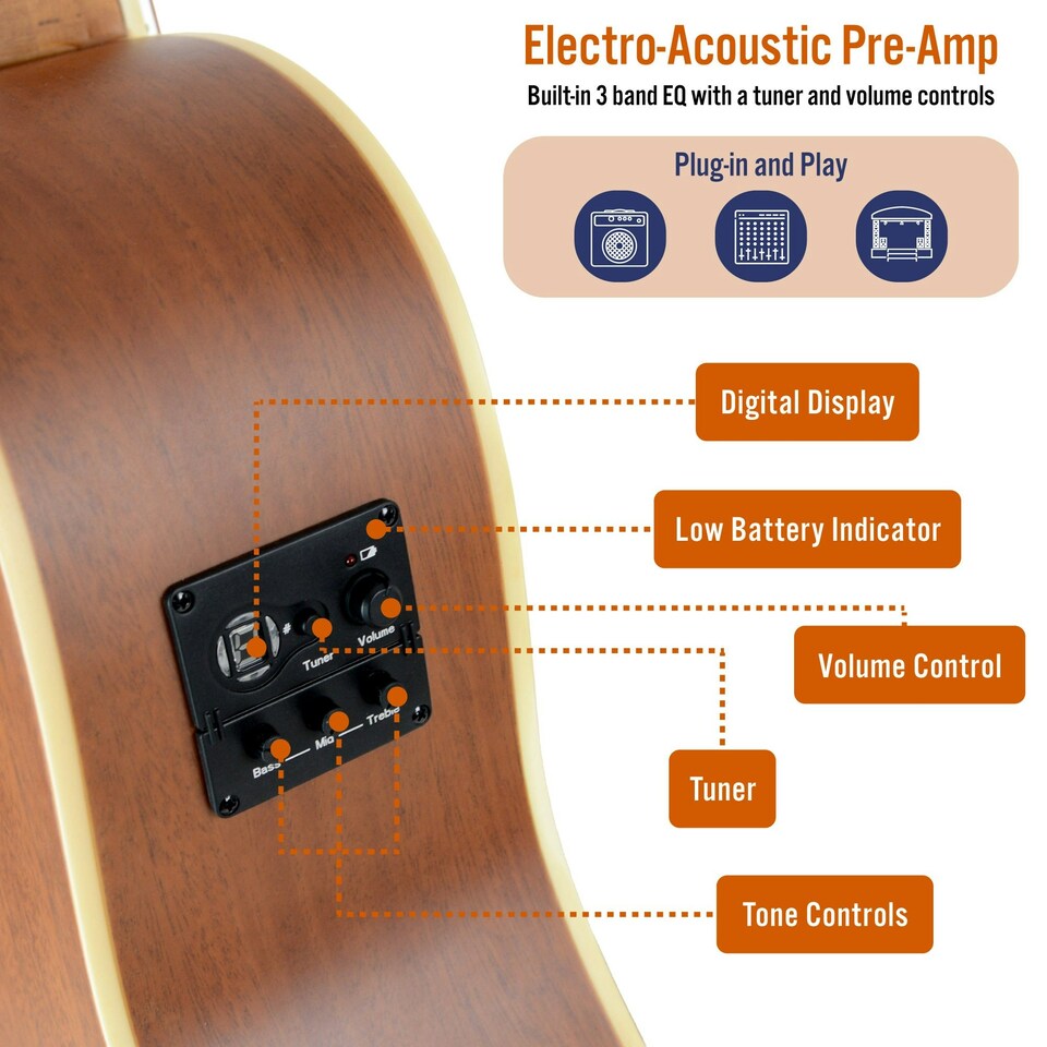 image 1 of MX by 3rd Avenue Cutaway Electro Acoustic Guitar Pack | Orange