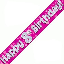 Pink Happy 8th Birthday Holographic Foil Banner 274cm