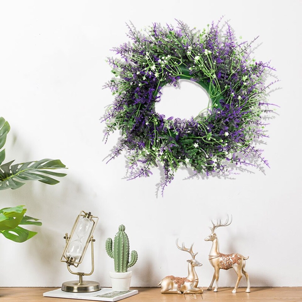 image 1 of Living and Home Round Artificial Lavender Flower Wreath