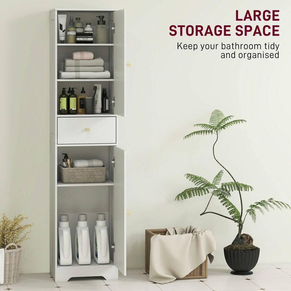 image 1 of HOMCOM Tall Bathroom Storage Cabinet with Arch Doors Adjustable Shelf White White