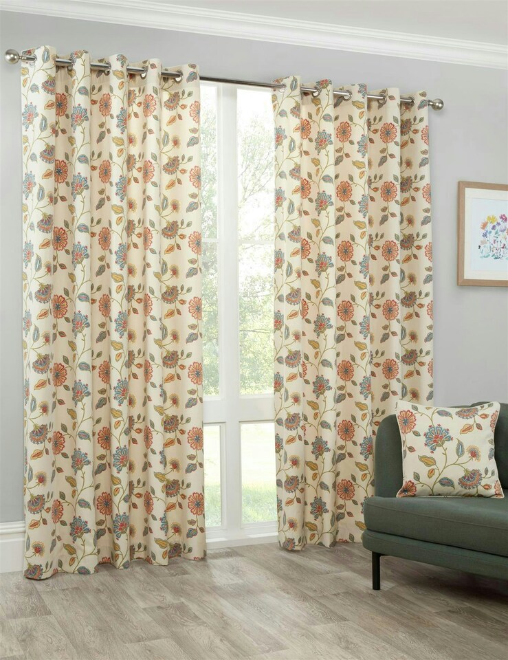 image 1 of Shelley - Fully Lined Floral Curtains - Eyelet - Polycotton (Multi, 46'' x 90'' - 117cm x 229cm (Pair))