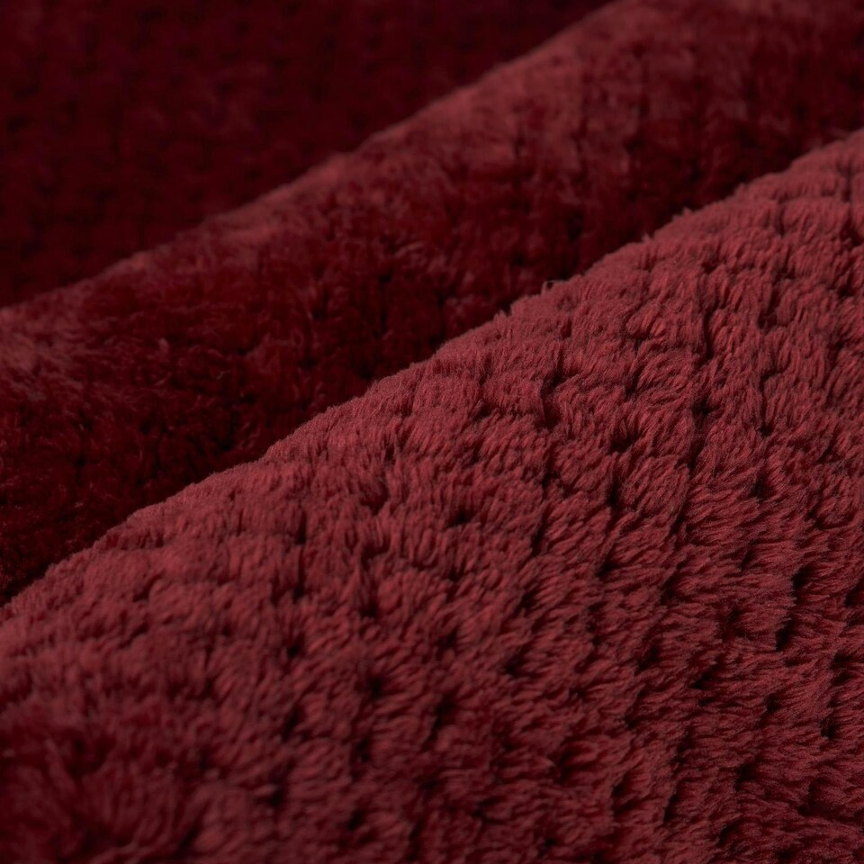 image 1 of OHS Luxury Waffle Honeycomb Mink Warm Blanket, 200x240cm - Wine Red