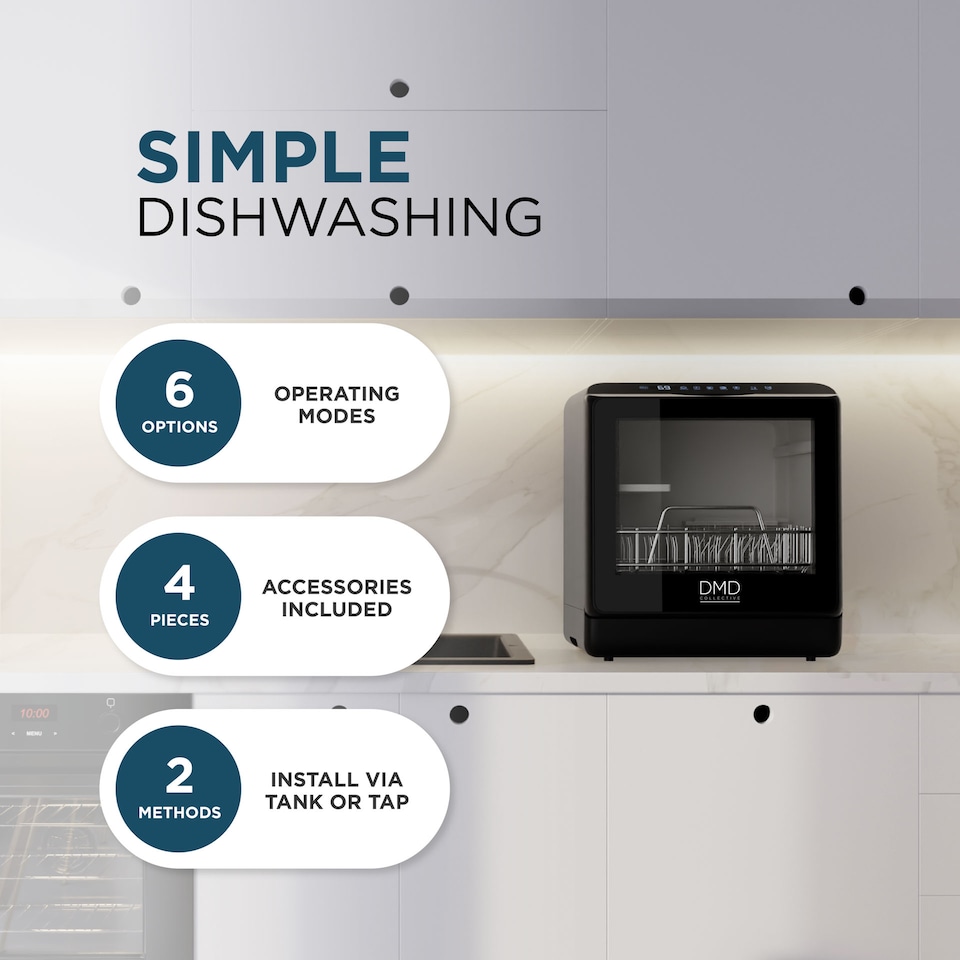 image 1 of DMD Countertop Dishwasher, Touch Screen, 6 Programmes, 5L Built-In Water Tank