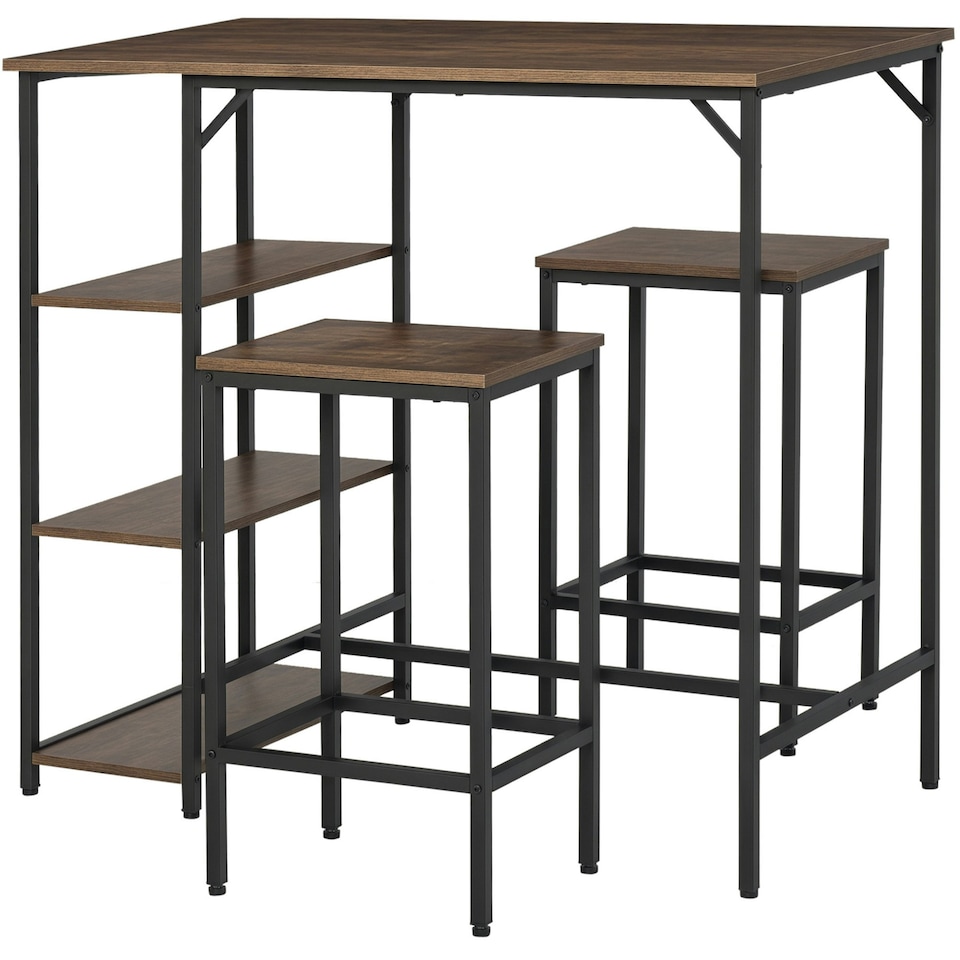 image 1 of HOMCOM Industrial Bar Height Dining Table Set 3 Pieces Bar Set with Shelf
