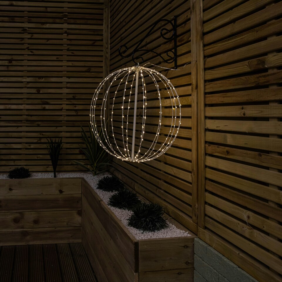 image 1 of 50cm White Metal Folding Christmas Ball with 256 Warm White LEDs