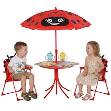 Outsunny Kids Folding Picnic Table Chair Set Ladybug Pattern Outdoor w/ Parasol | Red | Red