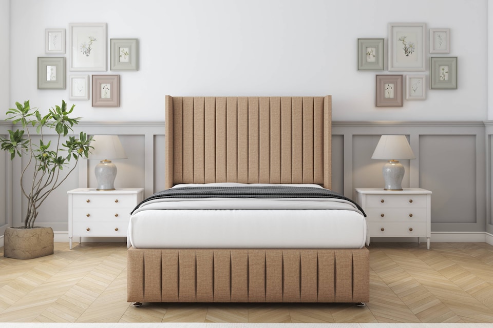 image 1 of Sloomy Marlborough Latte Dumfries Divan Bed Base No Drawers With 54 Inch Wingback Headboard & 12 Inch Matching Footboard | Brown | Latte | Double | 1