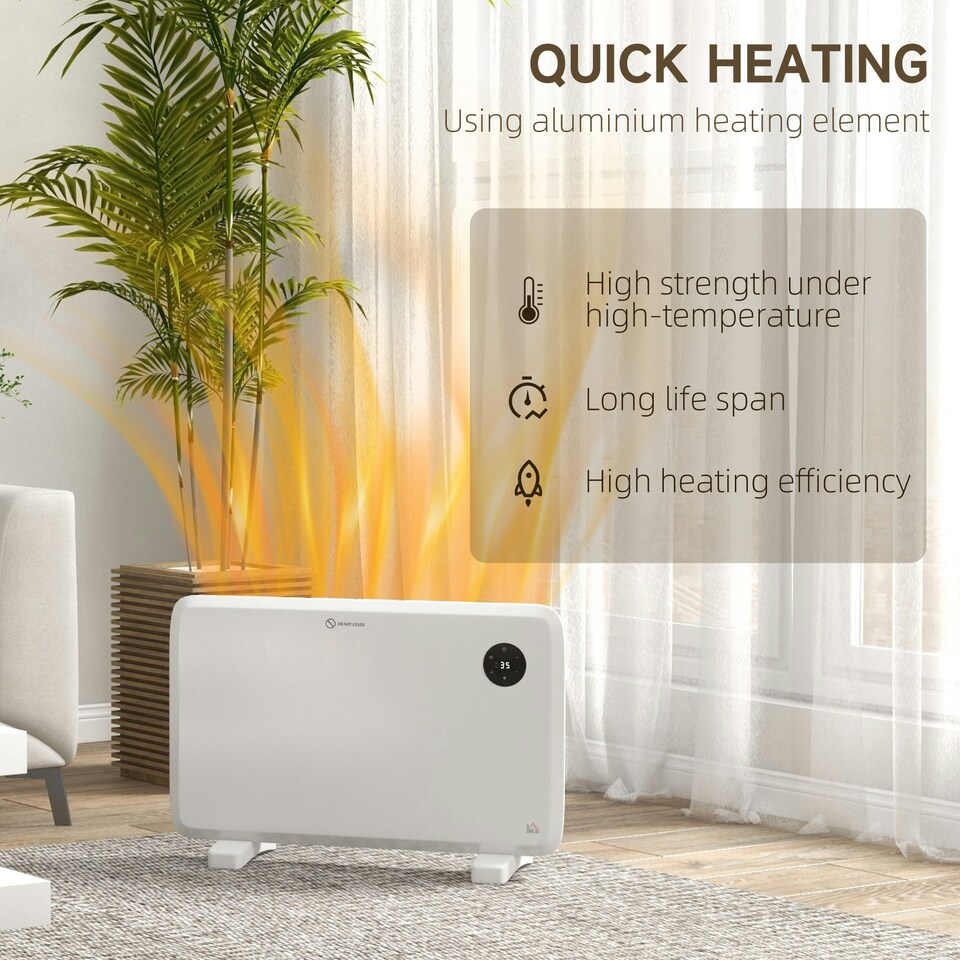 image 1 of HOMCOM Electric Convector Heater, Quiet Space Heater w/ LED Display, White