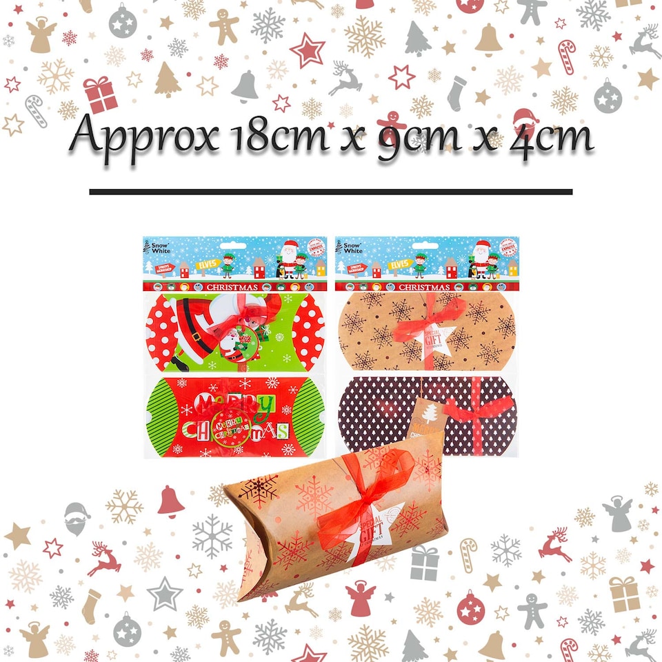image 1 of vfm-estore Christmas Gift Boxes 2 Xmas Themed Designs - 18x9x4cm Pair