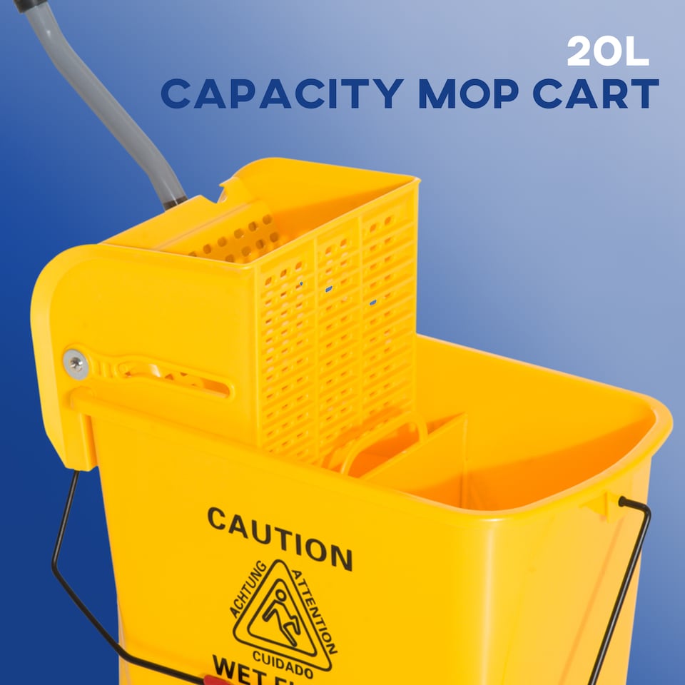image 1 of HOMCOM 20L Compact Mop Bucket with Wringer and Handle, Mop Bucket on Wheels for Floor Cleaning, Separate Dirty and Clean Water, for Home, Flat, Yellow