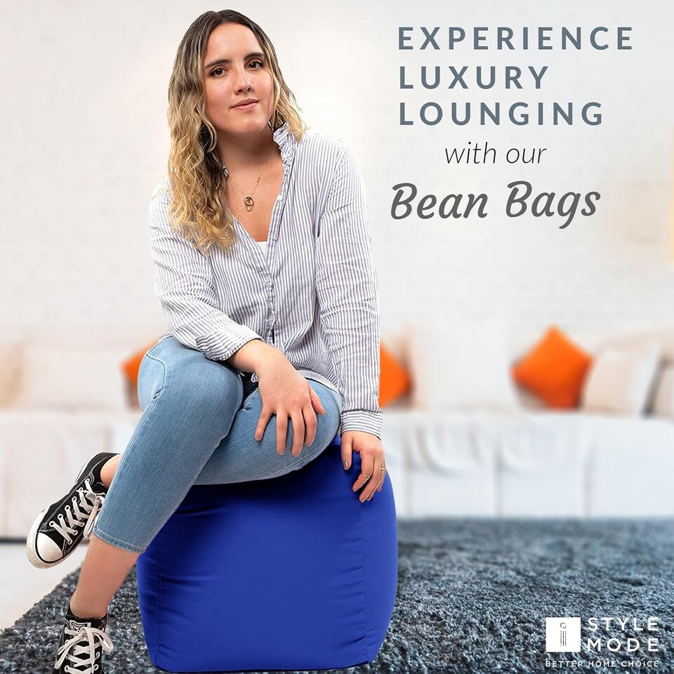 image 1 of Outdoor Bean Bag Footstool Pouffe Water-Resistant 40x40cm | Royal Blue