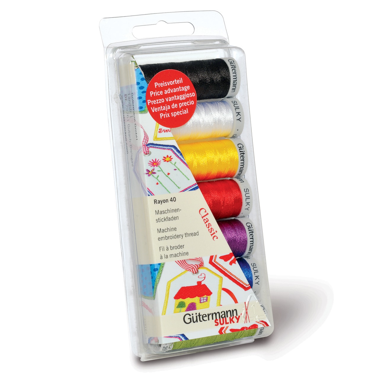 Gutermann Rayon 40 Thread Set - 7x200m Classic Colours, High-Sheen Machine Embroidery Thread