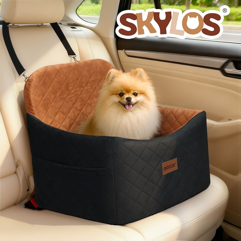 image 1 of Skylos Pet Booster Dog Car Seat Travel Carrier Bed Bag Basket Puppy | Brown | Brown