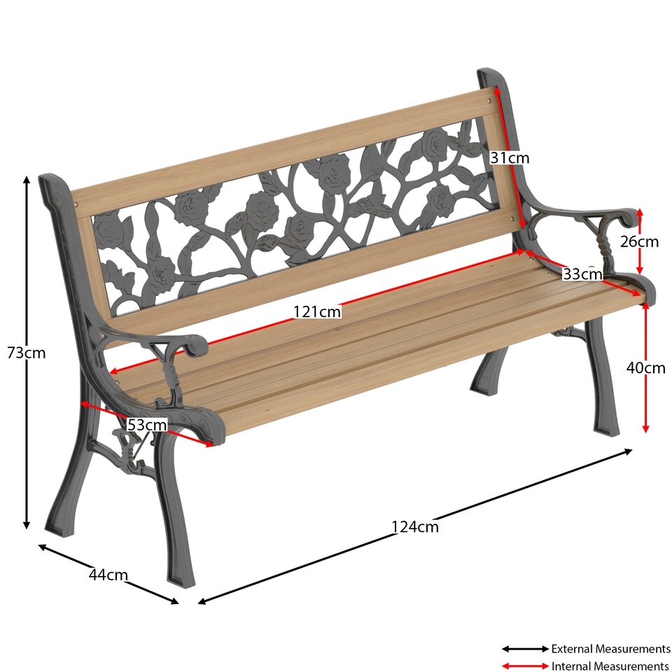 image 1 of Garden Vida 3 Seater Garden Bench Outdoor Patio Seating, Rose Style