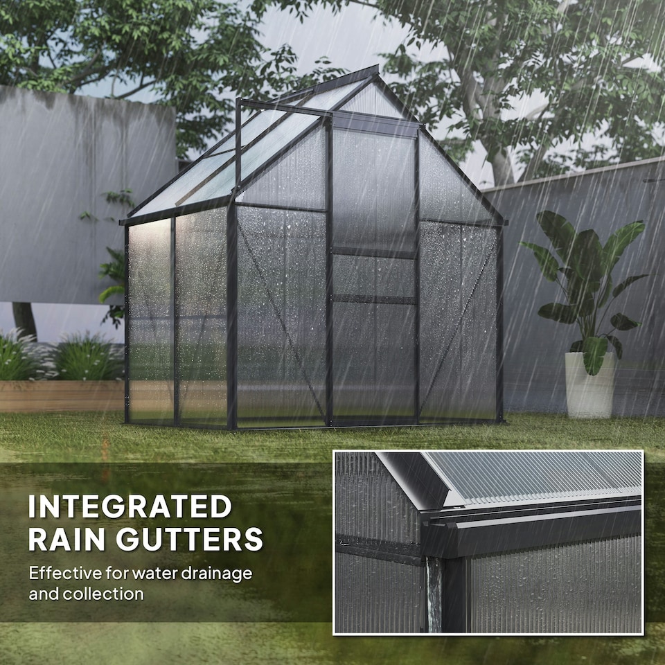 image 1 of Outsunny Polycarbonate Walk-in Garden Greenhouse w/ Sliding Door Grey