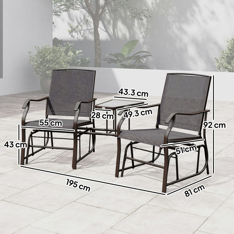 image 1 of Outsunny Double Glider Companion Rocking Garden Chairs Loveseat Grey and Brown