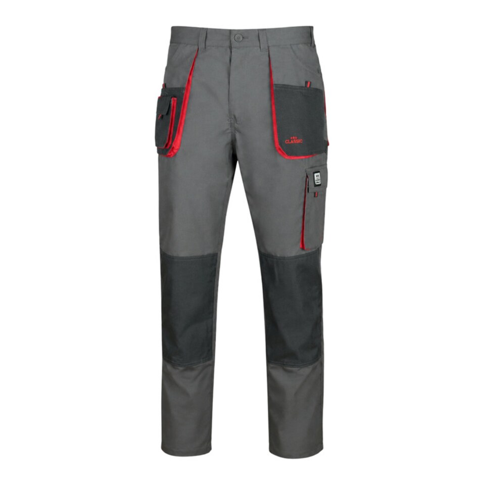 image 1 of ArtMas Grey Red Work Trousers for Men Durable Design with Knee Pad Pockets Reinforced Seams and Multi Functional Pockets Size UK34
