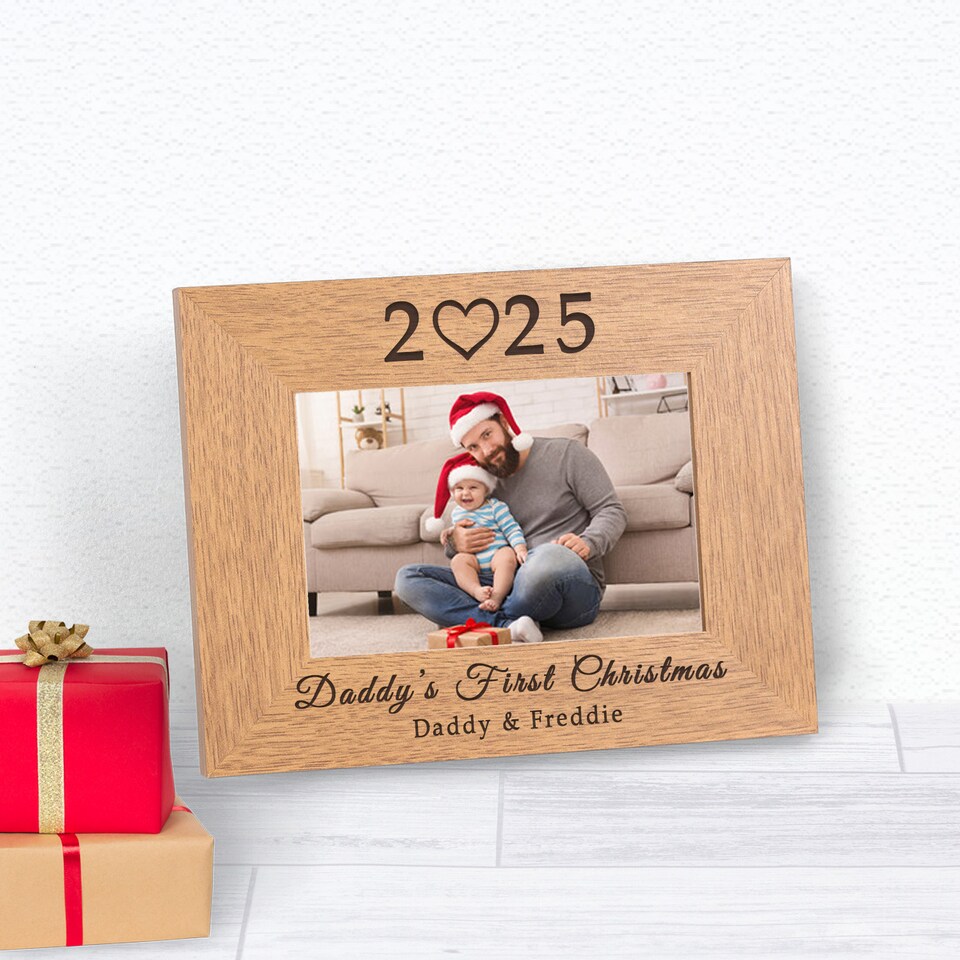 image 1 of Personalised Daddy's First Christmas Wood Picture Frame 6 x 4 Dad