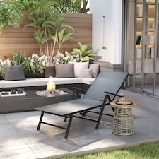 Outsunny Folding Sun Lounger with Wheels, 5-Position Reclining Garden Lounger with Armrests, Metal Frame Portable Outdoor Reclining Chair Sunbed for Beach, Porch, Grey | Grey | Grey