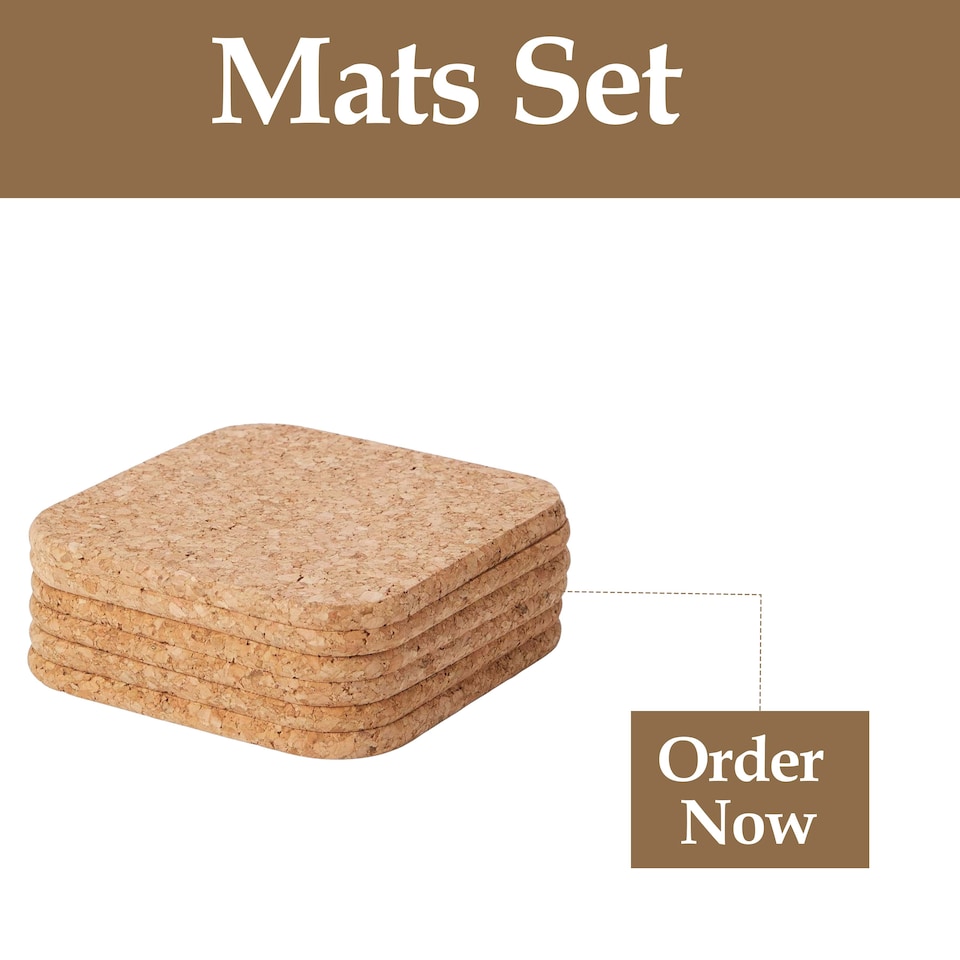 image 1 of Apollo Square Cork Coaster Set Of 6 Heat Resistant Drink Coasters 10cm Natural Cork Round Edge Table Protects Home Kitchen Use