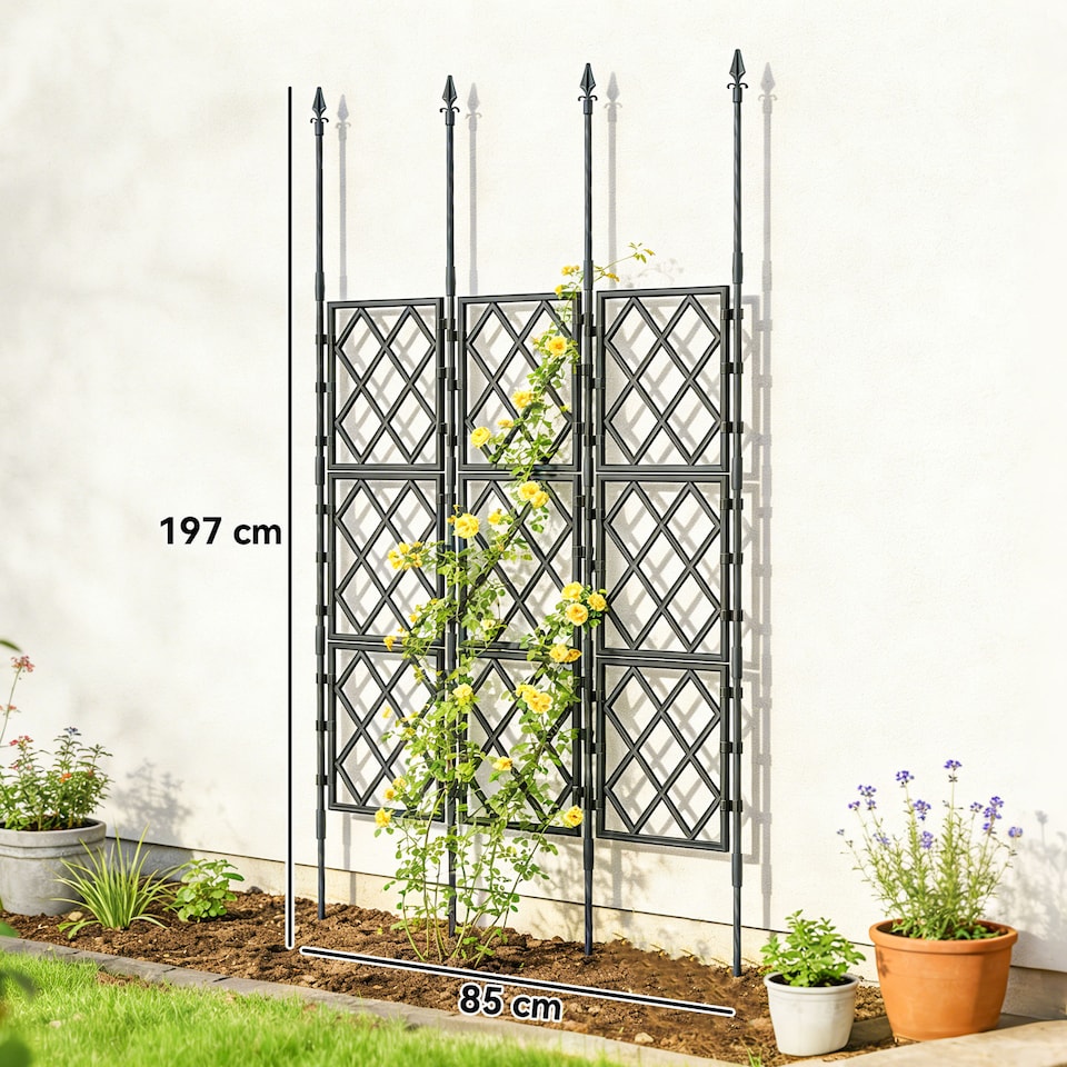 image 1 of Outsunny Foldable Garden Trellis, Lattice Climbing Support Trellis | Black | Black