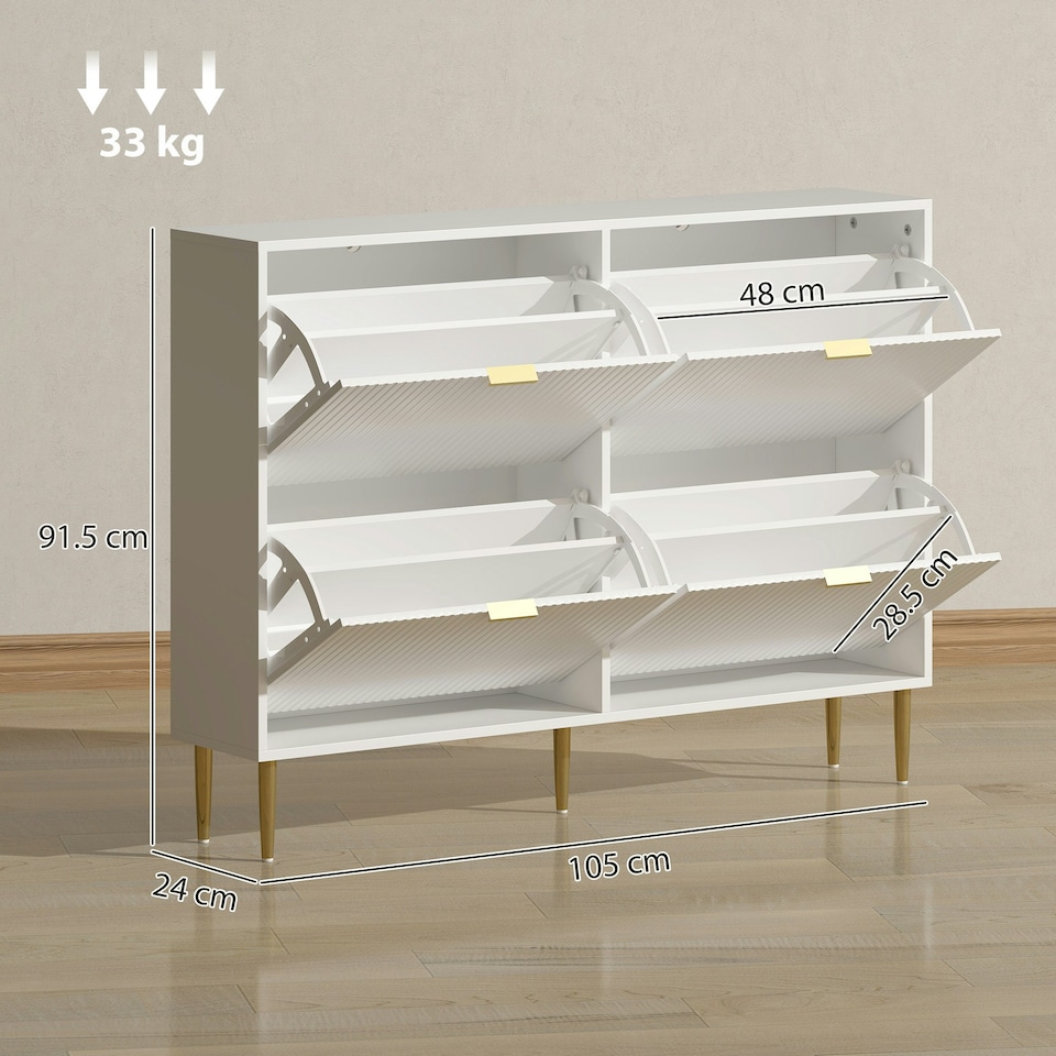 image 1 of HOMCOM Slim Shoe Storage Cabinet with 4 Flip Drawers for Hallway White