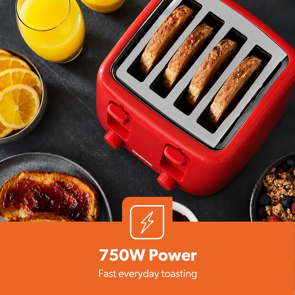 image 1 of GEEPAS 4 Slice Toaster 1400W, Red