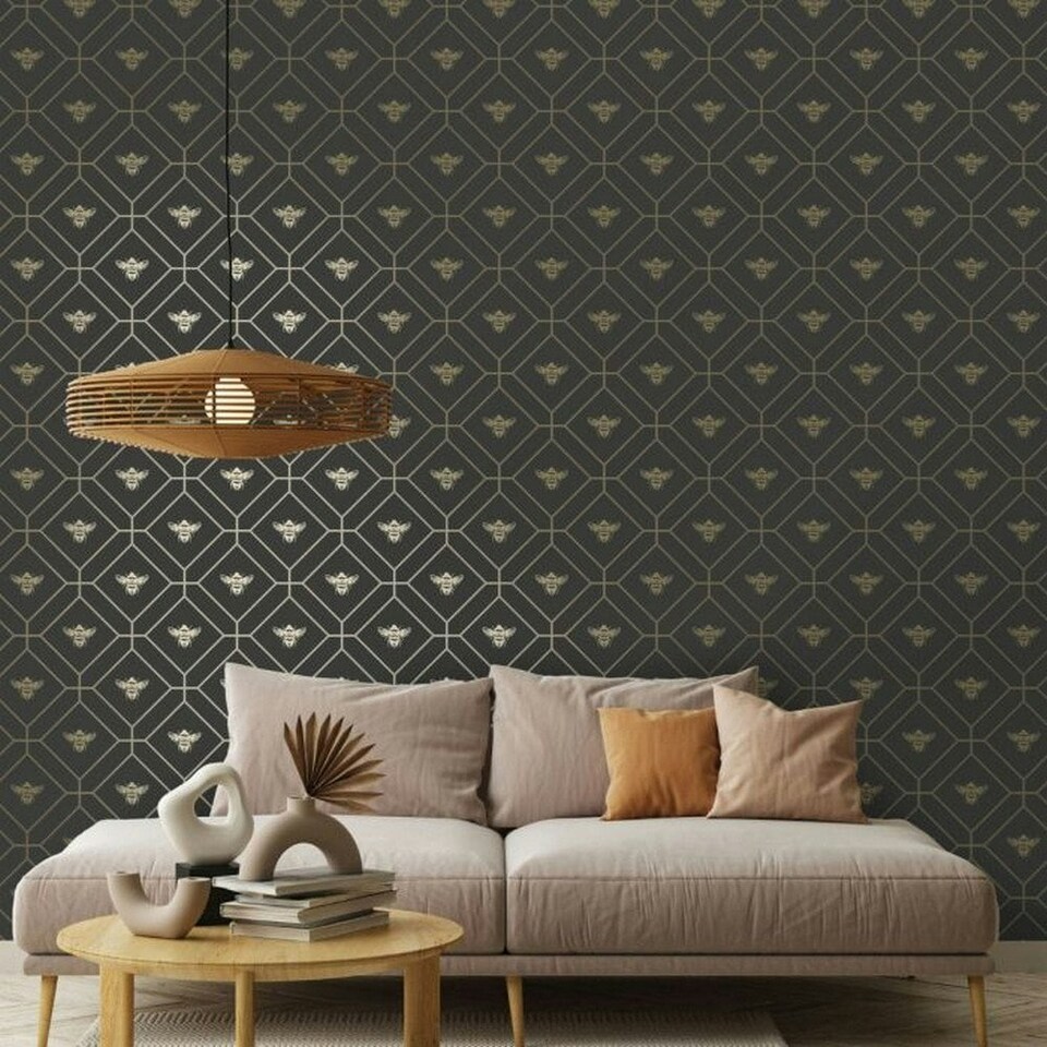image 1 of Holden Décor Bee Wallpaper - Charcoal - One Size | Black