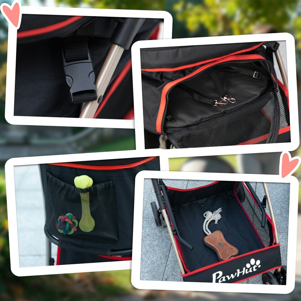 image 1 of PawHut 3 In 1 Pet Stroller, Detachable Dog Cat Travel Carriage - Red