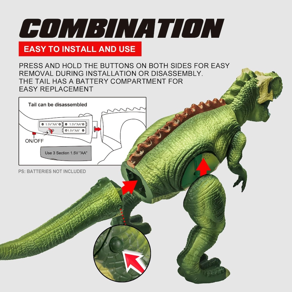 image 1 of Alivio 7 Color LED Walking, Mist Spray Remote Control RC T-Rex Dinosaur Toy