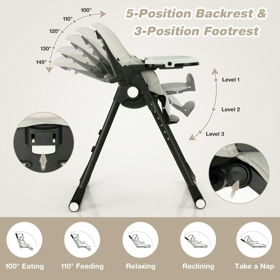 image 1 of COSTWAY 4-in-1 Baby High Chair Feeding Chair Grey