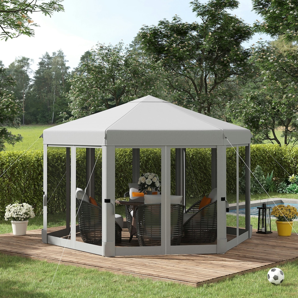 image 1 of Outsunny 3.2m Pop Up Gazebo Hexagonal Canopy Shelter Outdoor with Sidewalls