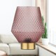 image 6 of Porter - Battery Operated Satin Brass Lamp with Pink Textured Glass Bronze | Pink