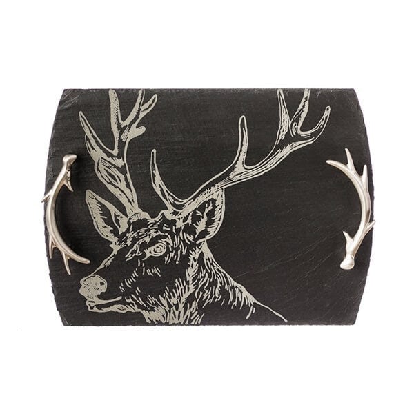 Selbrae House Slate Serving Tray - Medium - Stag - Gift Boxed in Dark Grey | Size: 1 Pack